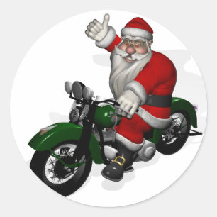 Grazige Kerstman op groene vintage motorfiets Ronde Sticker