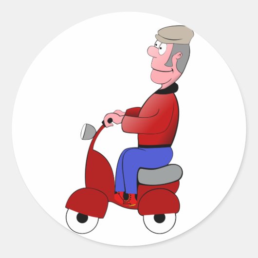Grazige Oude Man op Rode Scooter Ronde Sticker (Voorkant)