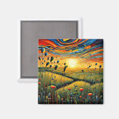 Grazige weiden bij zonsondergang 4 magneet (Voorkant / Achterkant)