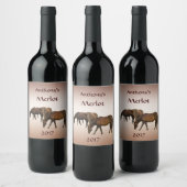 Grazing Bruin Paarden Wijn Label Etiket (Flessen)