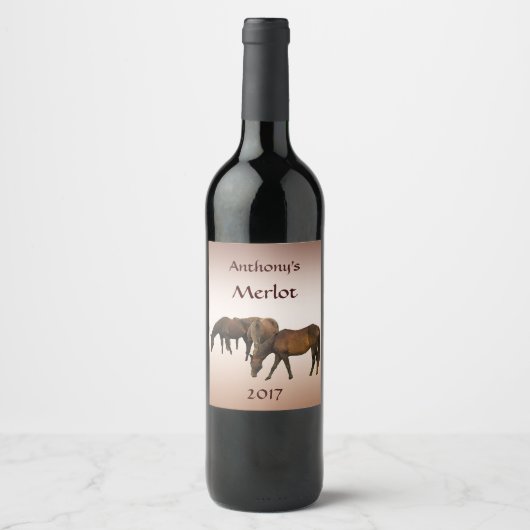Grazing Bruin Paarden Wijn Label Etiket (Voorkant)