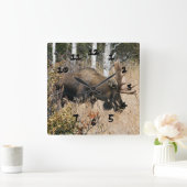 Grazing Bull Moose Vierkante Klok (Huis)