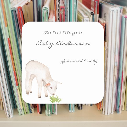 Grazing Lamb baby shower Bookplate Vierkante Sticker