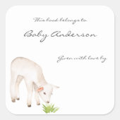 Grazing Lamb baby shower Bookplate Vierkante Sticker (Voorkant)