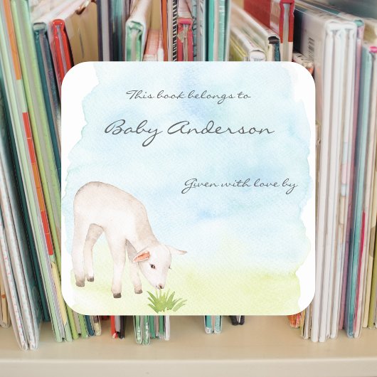 Grazing Lamb waterverf baby shower Bookplate Vierkante Sticker