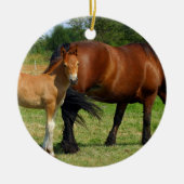 Grazing Paardenfamilie Keramisch Ornament (Voorkant)