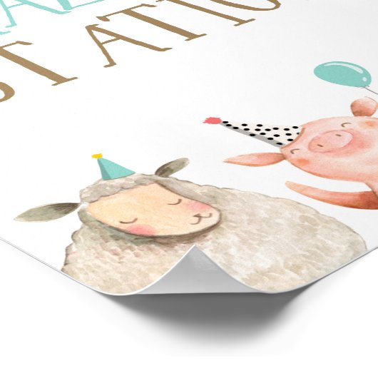 Grazing Station Farm Animals Barnyard Boy Birthday Poster (Hoek)