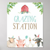 Grazing Station Farm Animals Barnyard Boy Birthday Poster (Voorkant)
