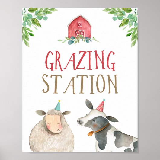 Grazing Station Farm Animals Barnyard Boy Birthday Poster (Voorkant)