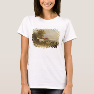 Grazing van paarden: Een grijze Stallion met Mares T-shirt