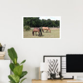 Grazing van paarden in de baai en de dun poster (Thuiskantoor)