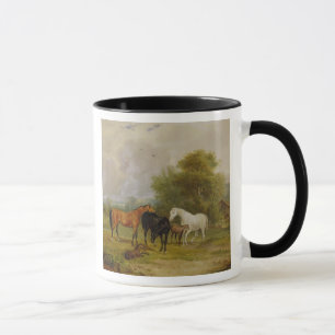 Grazing van paarden: Mares and Foals in a Field (o Mok
