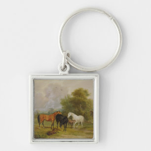 Grazing van paarden: Mares and Foals in a Field (o Sleutelhanger
