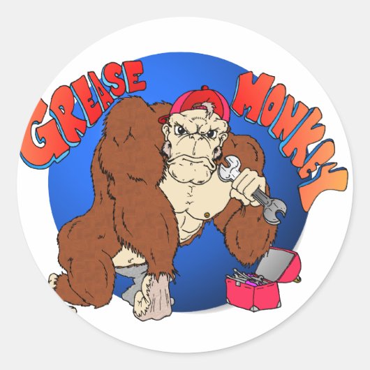 Grease Monkey Ronde Sticker (Voorkant)