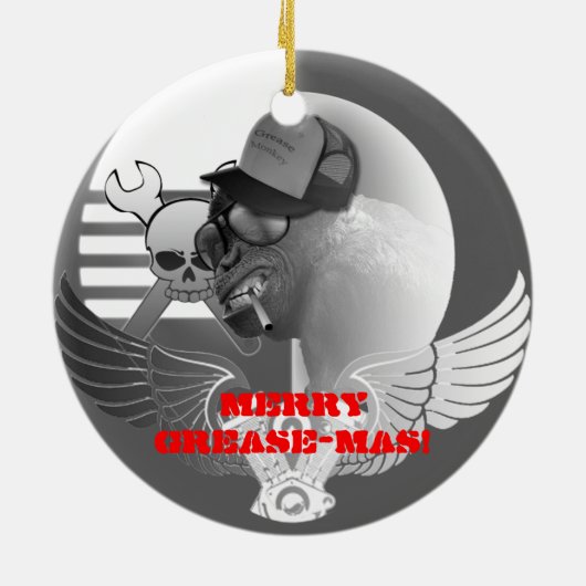 Grease Monkey Tree Ornament (Achterkant)