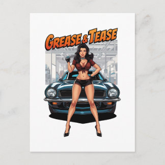 Grease & Tease – Hot Rod Pin-Up Girl Briefkaart