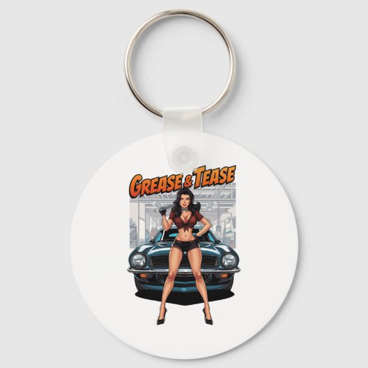 Grease & Tease – Hot Rod Pin-Up Girl Sleutelhanger (Voorkant)