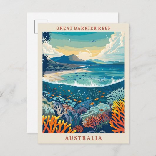 Great Barrier Reef Australië Kunst Vintage Reizen Briefkaart (Voorkant / Achterkant)