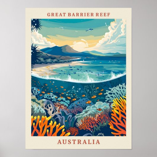 Great Barrier Reef Australië Kunst Vintage Reizen Poster (Voorkant)