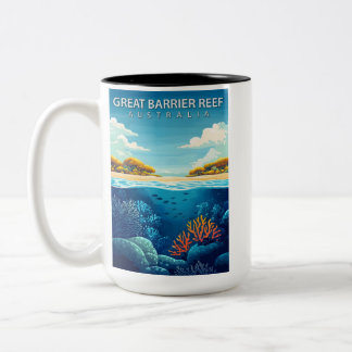 Great Barrier Reef Australië Retro Reisposter Tweekleurige Koffiemok