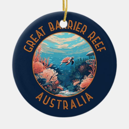 Great Barrier Reef Australië Retro Verstrekte Kuns Keramisch Ornament (Voorkant)