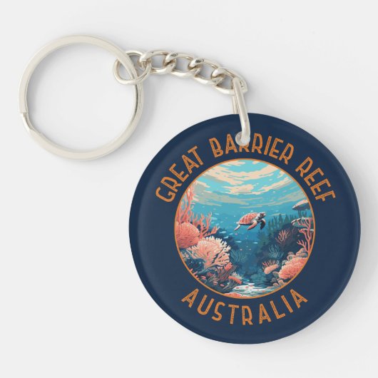 Great Barrier Reef Australië Retro Verstrekte Kuns Sleutelhanger (Voorkant)