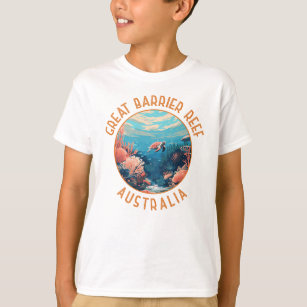 Great Barrier Reef Australië Retro Verstrekte Kuns T-shirt