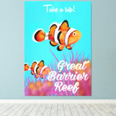 Great Barrier Reef Clown fish cartoon poster Canvas Afdruk (Insitu (Houten vloer))