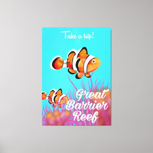 Great Barrier Reef Clown fish cartoon poster Canvas Afdruk (Voorkant)