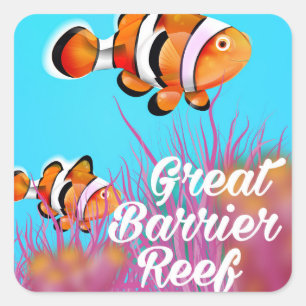 Great Barrier Reef Clown fish cartoon poster Vierkante Sticker