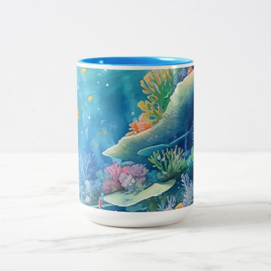 Great Barrier Reef Waterverf Tweekleurige Koffiemok (Center)