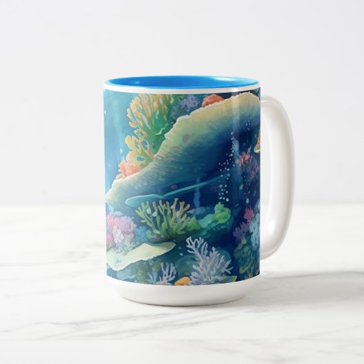 Great Barrier Reef Waterverf Tweekleurige Koffiemok (Voorkant rechts)