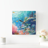 Great Barrier Reef Waterverf Vierkante Klok (Huis)