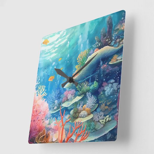 Great Barrier Reef Waterverf Vierkante Klok (Hoek)