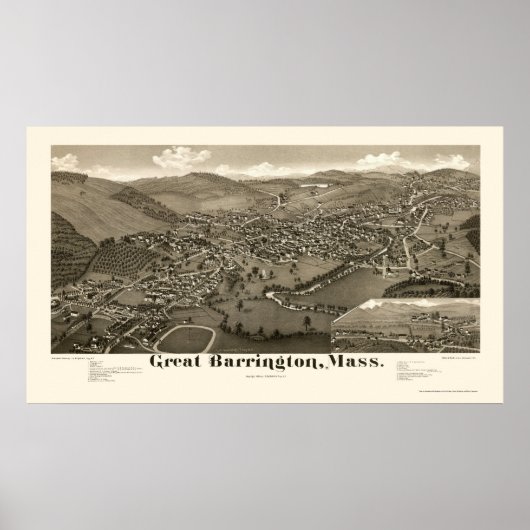 Great Barrington, MA Panoramic Map - 1884 Poster (Voorkant)