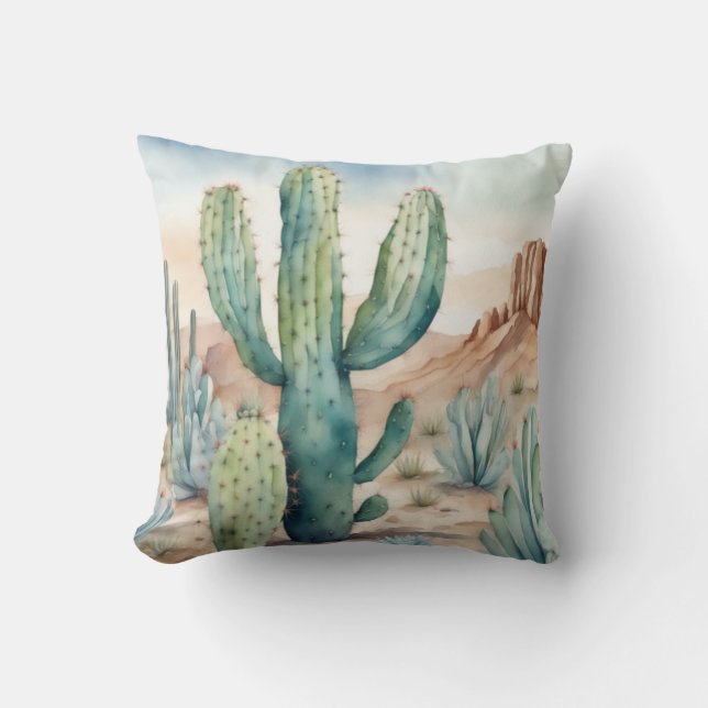 Great Basin Beauty Waterverf Cactus Decoratief Kussen (Voorkant)