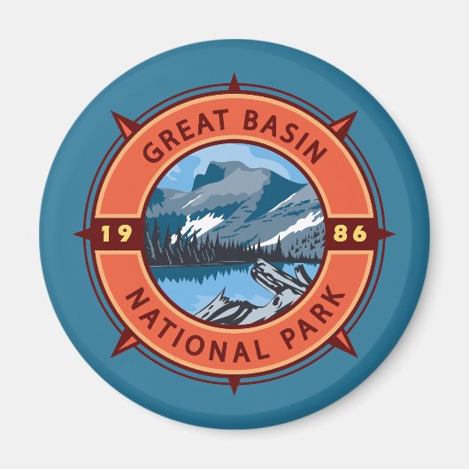 Great Basin National Park Retro Compass Embleem Magneet (Voorkant)
