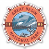 Great Basin National Park Retro Compass Embleem Sticker (Voorkant)