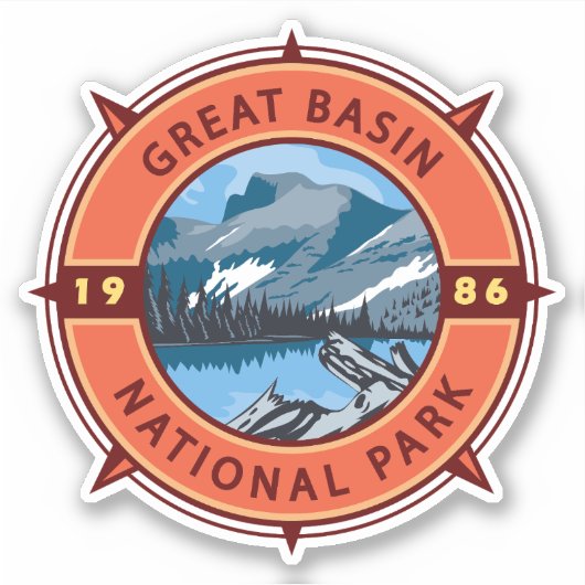 Great Basin National Park Retro Compass Embleem Sticker (Voorkant)