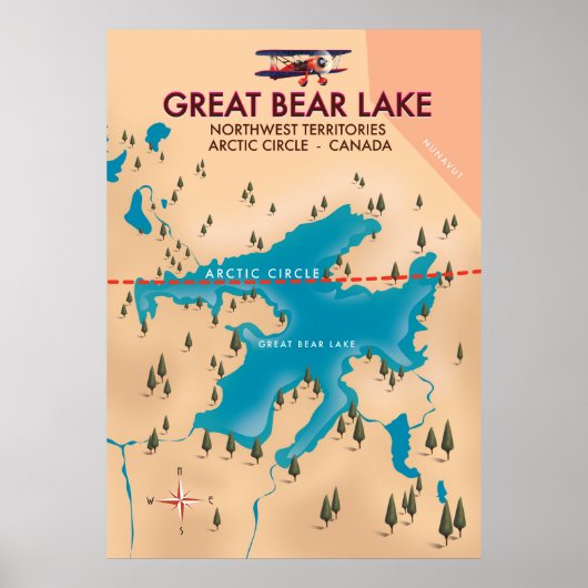 Great Bear Lake, Canada, kaart reisposter kunst Poster (Voorkant)