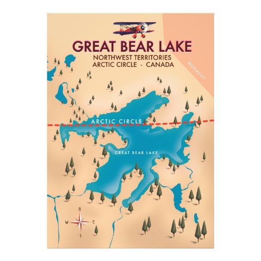 Great Beer Lake, Canada, kaartreisposterkunst Foto Afdruk (Voorkant)