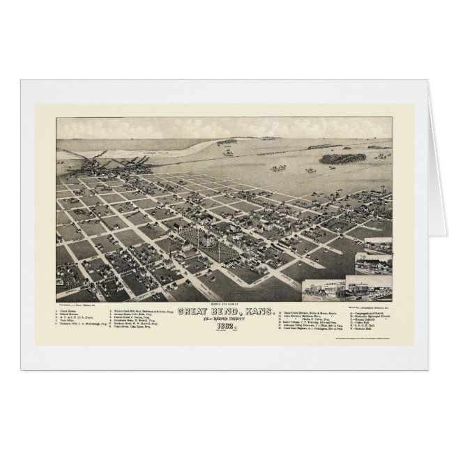 Great Bend, KS Panoramic Map - 1882 (Voorkant Horizontaal)