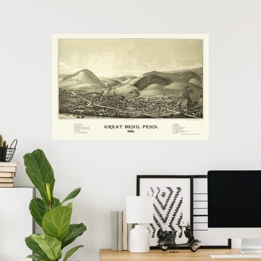 Great Bend, PA Panoramic Map - 1887 Poster (Thuiskantoor)