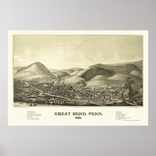Great Bend, PA Panoramic Map - 1887 Poster (Voorkant)