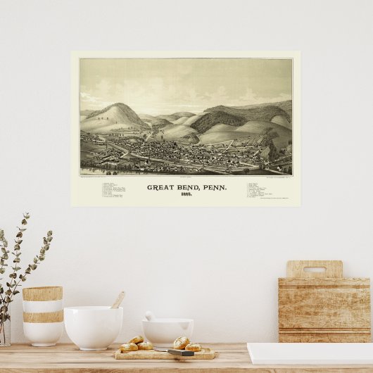 Great Bend, PA Panoramic Map - 1887 Poster (Keuken)
