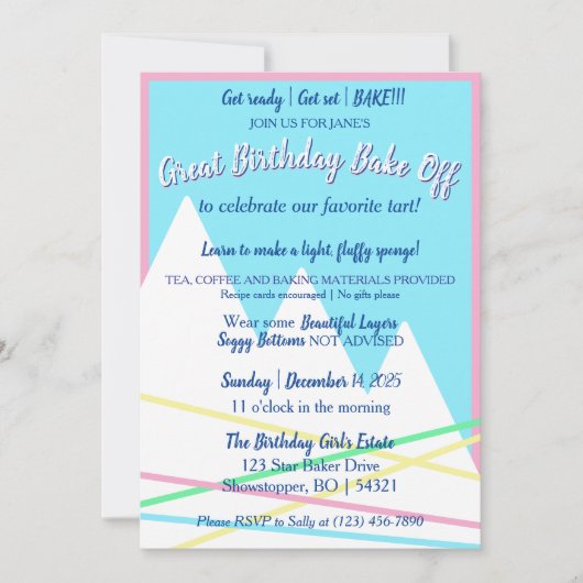 Great Birthday Bake Off Invitation | Pink Border Kaart (Voorkant)
