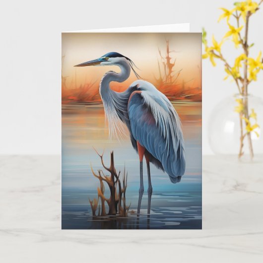 Great Blue Heron Bird Wildlife Natuur Kaart (Gele Bloem)