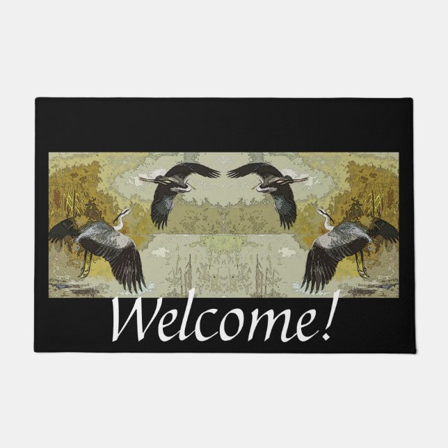 Great Blue Heron Birds Flying Wildlife Doormat Deurmat (Voorkant)