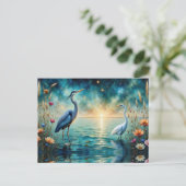 Great blue Heron & Egret flowers in water Briefkaart (Staand voorkant)