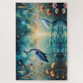 Great blue Heron & Egret flowers in water Legpuzzel (Verticaal)